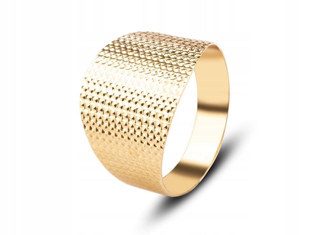 PIĘKNY BOGATY SZEROKI ZŁOTY PIERŚCIONEK Z DIAMENTOWANIEM 14KT 585