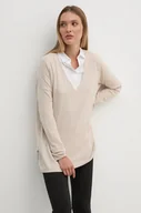 Swetry damskie - Pepe Jeans sweter z domieszką wełny ISELA V-NECK damski kolor beżowy lekki PL702220 - miniaturka - grafika 1