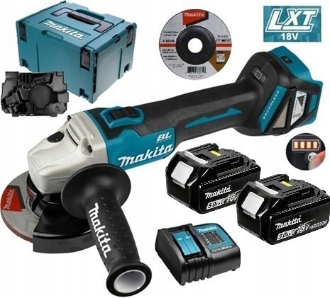 Makita SZLIFIERKA KĄTOWA AKUMULATOROWA 125mm LXT18V 2*5.0Ah ŁADOWARKA KUFER TARCZA