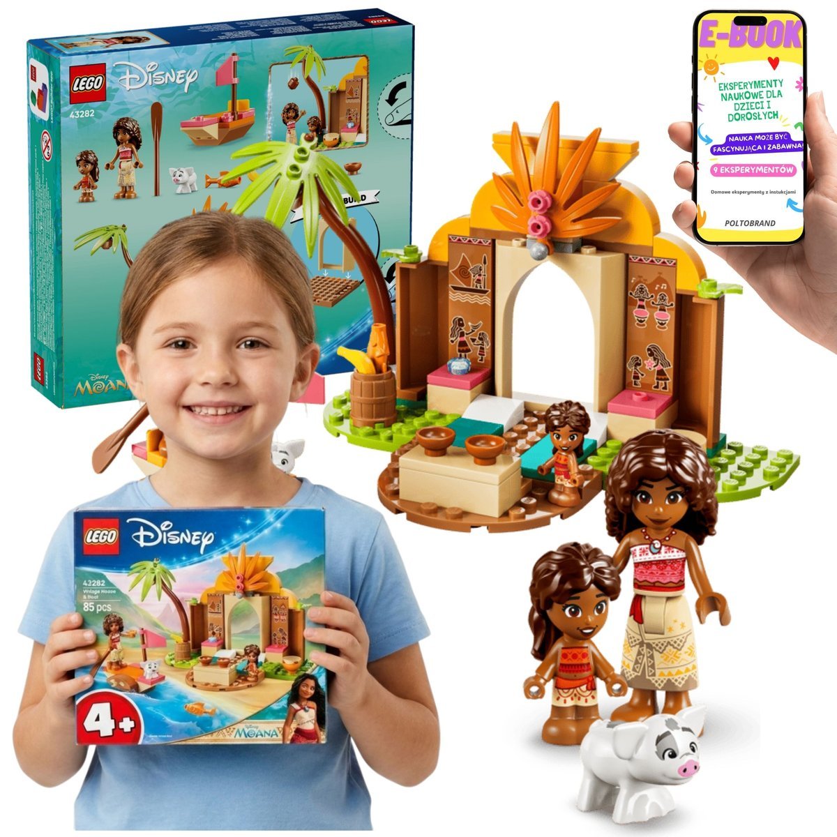 LEGO Disney Princess 43282 Wiejska Chatka i Łódź Vaiana Pua Prezent Dla Dziecka + E-BOOK