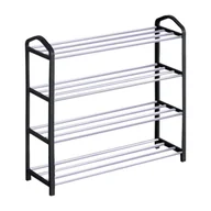Szafki na buty - Regał na buty Smukee 62 x 20 x 62 cm, 4 półki, metalowy, czarny, srebrny - miniaturka - grafika 1