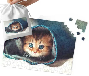 PUZZLE TRADYCYJNE - SŁODKI KOTEK KOT MEGA WZORY PREZENT 120el + WORECZEK - Puzzle - miniaturka - grafika 1