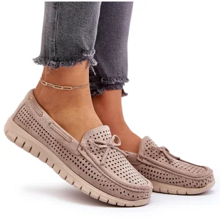 Vinceza Mokasyny Damskie Z Kokardą Beżowe Reece beżowy - Mokasyny damskie - miniaturka - grafika 1