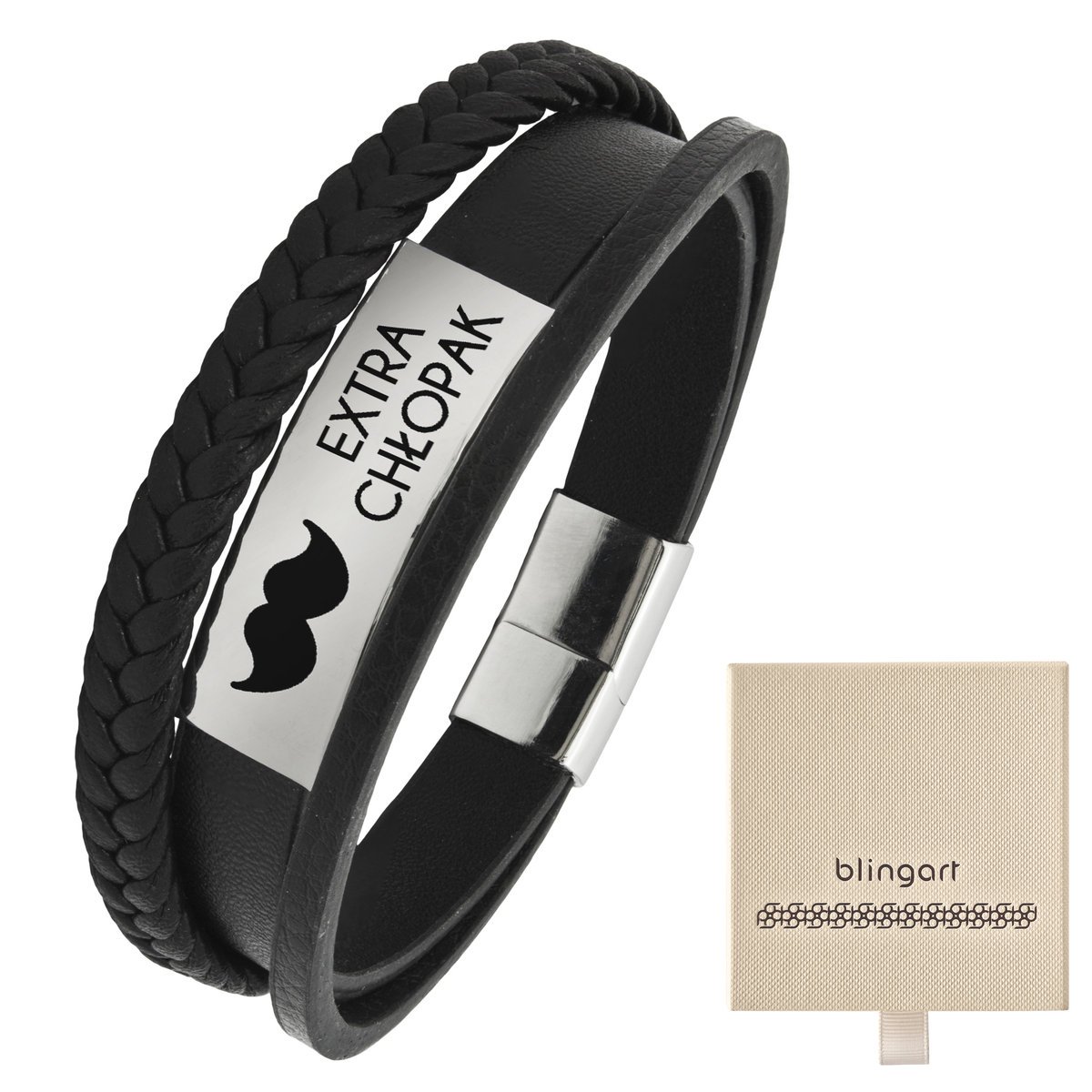 Bransoletka z grawerem skórzana męska plecionka