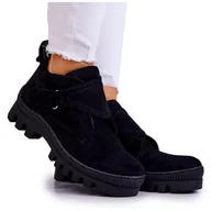 Półbuty damskie - S.Barski Zamszowe Botki Trapery Na Suwak Czarne Remgate - miniaturka - grafika 1