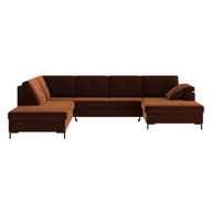 Narożniki - Ciemnopomarańczowa aksamitna rozkładana sofa w kształcie U Ghado Moor, lewostronna - miniaturka - grafika 1