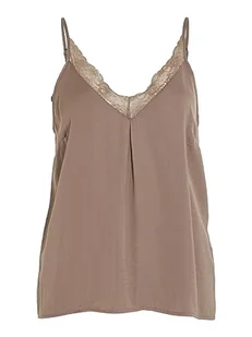 Bestseller A/S Damski top z koronką Vicava V-Neck Lace Singlet/Su-Noos, Brown Lentil, 36 - Koszulki i topy damskie - miniaturka - grafika 1