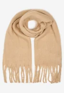 Apaszki i szaliki damskie - Beżowy Szalik z Ozdobnymi Frędzlami Esariana - miniaturka - grafika 1