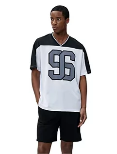 Koszulki męskie - Koton Koszulka męska Oversized Varsity Printed V Neck Multicolor Short Sleeve T-Shirt, biały (000), M - grafika 1