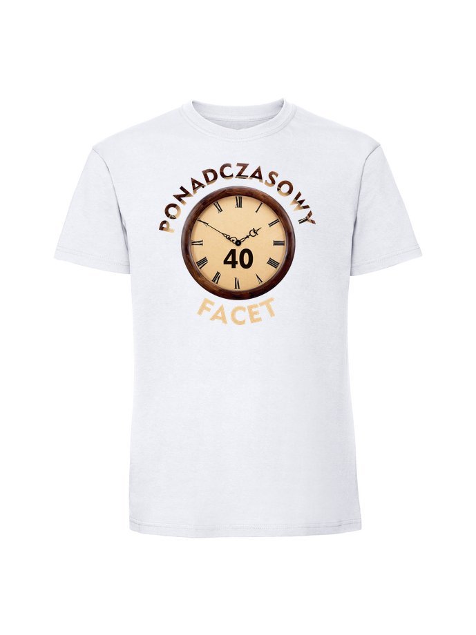 Męska koszulka z nadrukiem - 40 PONADCZASOWY FACET 40 biały M