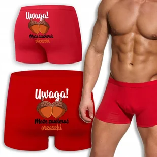 BOKSERKI CZERWONE na Prezent Walentynki UWAGA! MOŻE ZAWIERAĆ ORZESZKI - L - Majtki damskie - miniaturka - grafika 1
