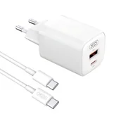 Ładowarki do telefonów - XO Ładowarka sieciowa L96 PD 30W QC 3.0 18W 1x USB 1x USB-C biała + kabel USB-C - USB-C - miniaturka - grafika 1