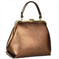 Torebki damskie - Damska torebka stare złoto metalik skóra naturalna bigiel retro - miniaturka - grafika 1