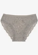 Majtki damskie - Szare Bawełniane Majtki Figi z Gumką w Pasie i Koronką Obetta - miniaturka - grafika 1