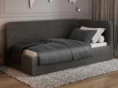 Łóżka dla dzieci i młodzieży - Tapczan jednoosobowy tapicerowany 90x200 z pojemnikiem ze stelażem Bluvel 18 Grafitowy Leo - miniaturka - grafika 1
