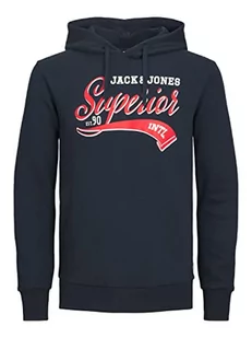 Bestseller A/S Męska bluza z kapturem JJELOGO Sweat Hood 2 COL 23/24 NOOS PLS, granatowa marynarka, 4XL, granatowy blezer - Bluzy męskie - miniaturka - grafika 1