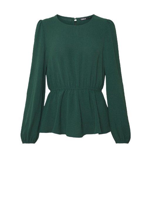 ONLY BUTELKOWA ZIELONA BLUZKA Z FALBANĄ I DŁUGIM RĘKAWEM S JPA