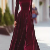 Sukienki - TEMU Elegancka Sukienka A-Line dla Kobiet z Wysokim Kołnierzem i Długim Zamkiem - Jednokolorowa, Dopasowana, Długi Rękaw, Sukienka na Przyjęcia, - miniaturka - grafika 1