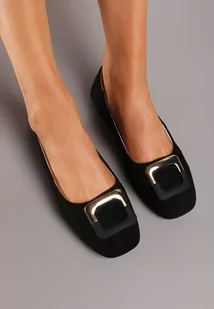 Czarne Płaskie Klasyczne Balerinki z Ozdobną Klamrą Nassnema - Baleriny - miniaturka - grafika 1