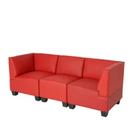 Sofy i kanapy - Modułowa sofa 3-osobowa Lyon, imitacja skóry ~ czerwony, wysokie podłokietniki - miniaturka - grafika 1
