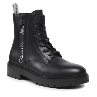 Botki męskie - Kozaki Calvin Klein Jeans Combat Mid Laceup Boot W Zip YM0YM00262 Outline Mono Black 0GK - grafika 1