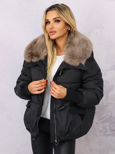 KURTKA PUCHOWA OVERSIZE Z FUTERKIEM- CZARNA - Olika - Kurtki damskie - miniaturka - grafika 1