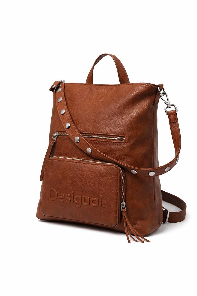 DESIGUAL BRĄZOWY PLECAK Z KIESZENIĄ NA PASKU 24.4 x 29.3 x 8.6 cm 1I3A