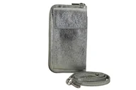 Torebki damskie - Portfel / etui na telefon ze skóry metalizowanej - Srebrny - miniaturka - grafika 1