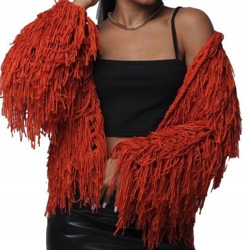 Sweter Damski Sweterek Kardigan Z Frędzlami Wiosna Jesień