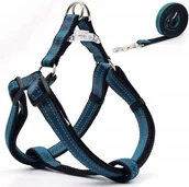Szelki dla psów - Szelki dla psa niebieskie ze smyczą Do spacerów i szkolenia 150cm r. L - miniaturka - grafika 1