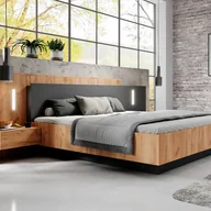 Meble do sypialni - Łóżko ze skrzynią i szafkami nocnymi 160 x 200 cm - 2 szuflady - Z oświetleniem LED - Kolory: Naturalny i antracytowy + Materac - FRANCOLI - miniaturka - grafika 1