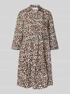 Sukienki - Sukienka koszulowa o długości do kolan z dekoltem w serek i rękawami o dł. 3/4 - miniaturka - grafika 1