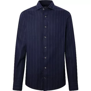 Koszule męskie - Hackett London Męska koszula flanelowa w paski kredowe, Niebieski (granatowy), M - grafika 1
