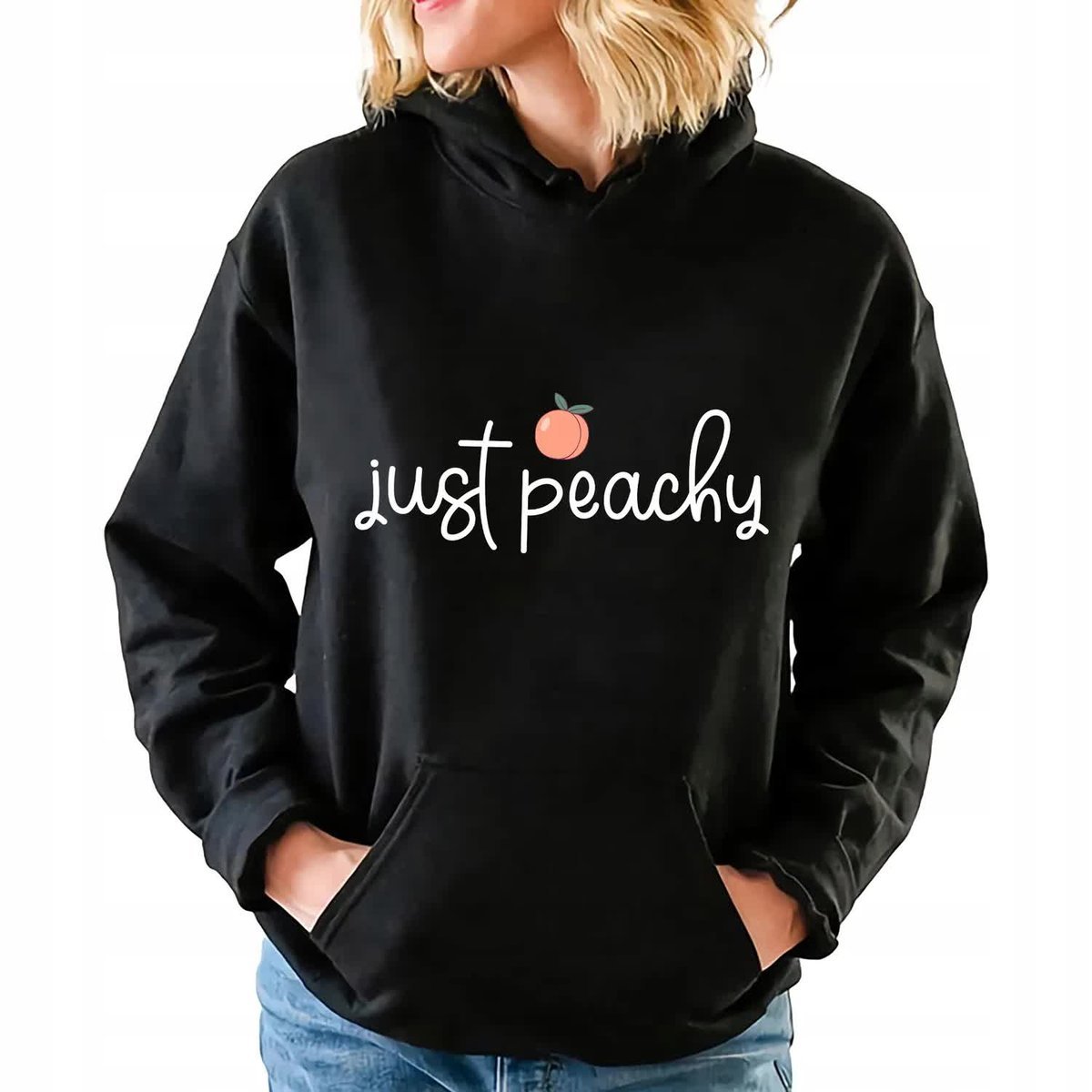 Bluza Damska Czarna Z Kapturem JUST PEACHY Na Prezent Wzory Roz L