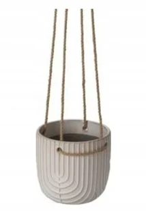 Doniczka ceramiczna wisząca 11x12,2cm kremowa ze sznurkami jutowymi - Donice - miniaturka - grafika 1