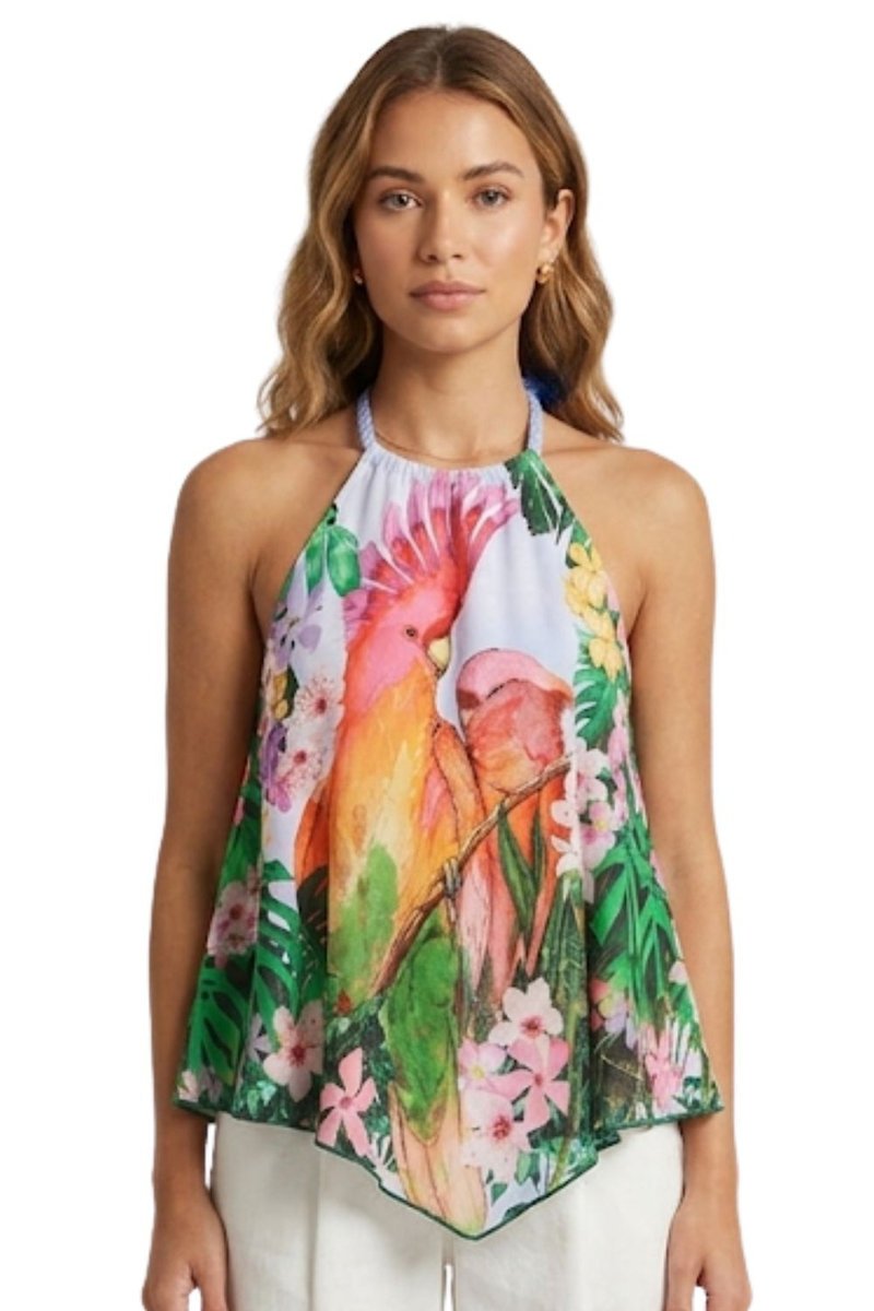Bluzka damska Desigual Top czarny w neonowe pasy halter-L