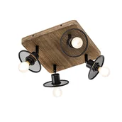 Lampy sufitowe - QAZQA Przemysłowy reflektor sufitowy czarny z drewnem 4-punktowy - Jasmijn - miniaturka - grafika 1