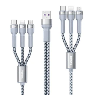Remax Jany Series wielofunkcyjny kabel 6w1 USB - micro USB + USB Typ C + Lightning / micro USB + USB Typ C + Lightning 2m srebrny (RC-124) - Kable USB - miniaturka - grafika 1