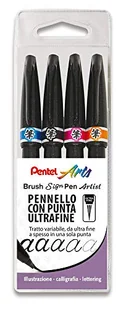 Pentel SESF30C pędzel znak długopis artystyczny końcówka pędzla ekstra cienka kieszeń 4 szt. (czarny) assortiti 1 - Długopisy - miniaturka - grafika 1