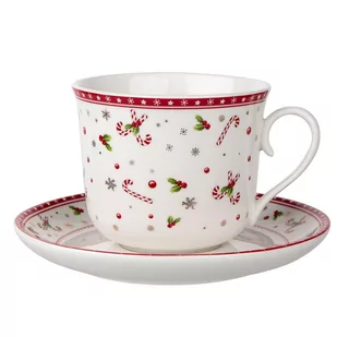 Filiżanka jumbo świąteczna choinka ze spodkiem w opasce, 350 ml - Filiżanki - miniaturka - grafika 1