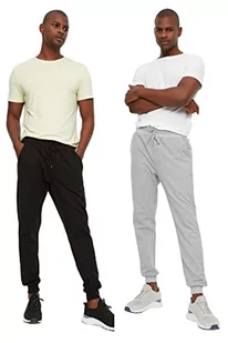 Trendyol męskie spodnie dresowe czarne męskie Regular Fit Tire czerwony Basic 2 Pack dresy treningowe, czarny, M - Spodenki męskie - miniaturka - grafika 1