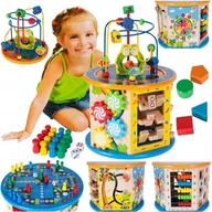 Sortery dla dzieci - ElektroStator Drewniana kostka edukacyjna labirynt sorter 8w1 U12 - miniaturka - grafika 1