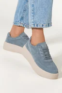 Sneakersy damskie - Niebieskie sneakersy skórzane damskie creepersy na platformie sznurowane Carla 2323-38 - miniaturka - grafika 1