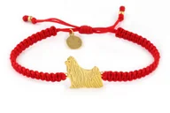 Bransoletki - Bransoletka z psem yorkshire terrier złotym na czerwonej makramie - miniaturka - grafika 1