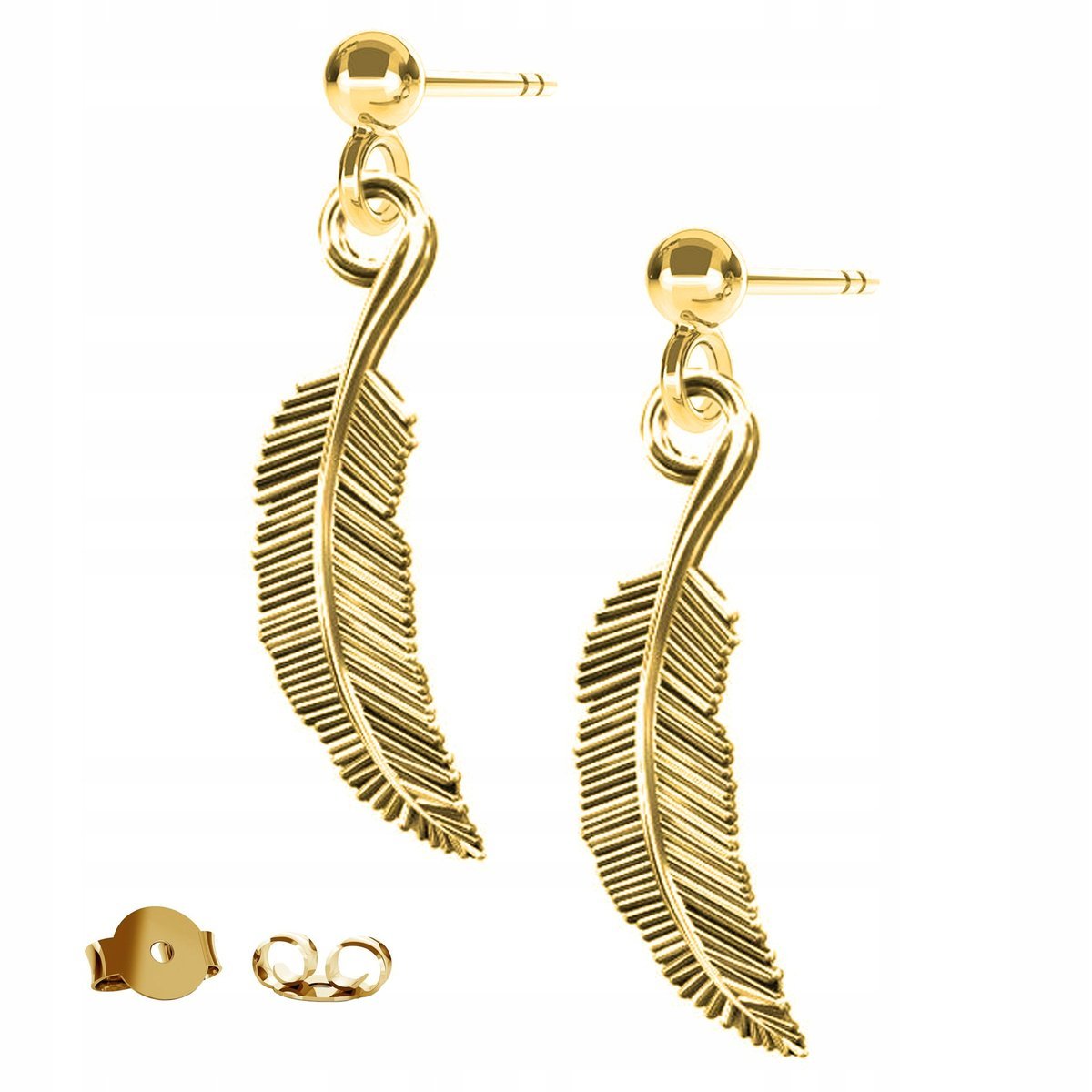 Kolczyki złote Pióro Piórko Piórka 925