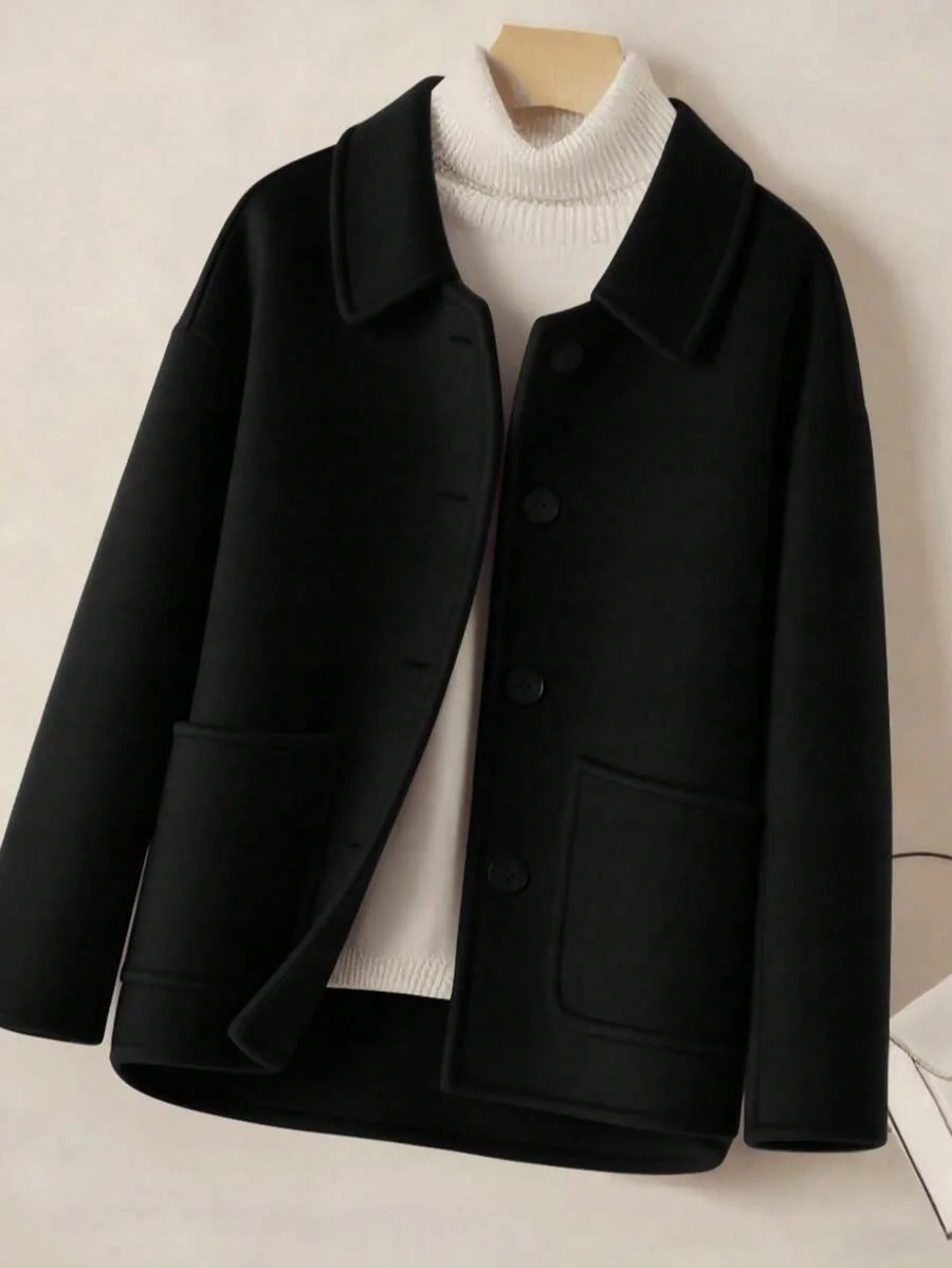 SHEIN CZARNY PŁASZCZ OVERSIZE Z SZEROKIM KOŁNIERZEM M 1ŁA