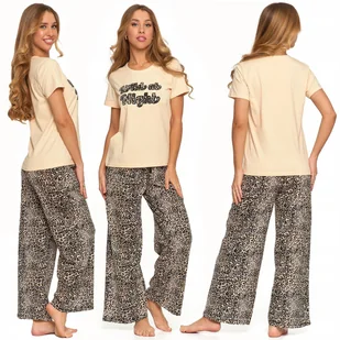 Piżama Damska Bawełna Szerokie Spodnie Dzwony Panterka Krótki Rękaw S MORAJ - Piżamy damskie - miniaturka - grafika 1