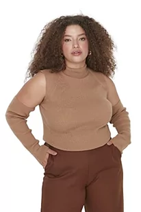 Trendyol Damska Dopasowana Bodycon Crew Neck Dzianina Plus Size Bluzka Koszula, Brązowy, XL - Body - miniaturka - grafika 1