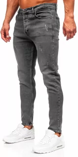 Spodnie męskie - Grafitowe spodnie jeansowe męskie regular fit Denley 6073 - grafika 1