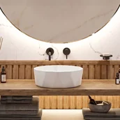 Umywalki - Massi Umywalka z konglomeratu nablatowa okrągła bez otworu na baterię 41 cm PRISMA - miniaturka - grafika 1